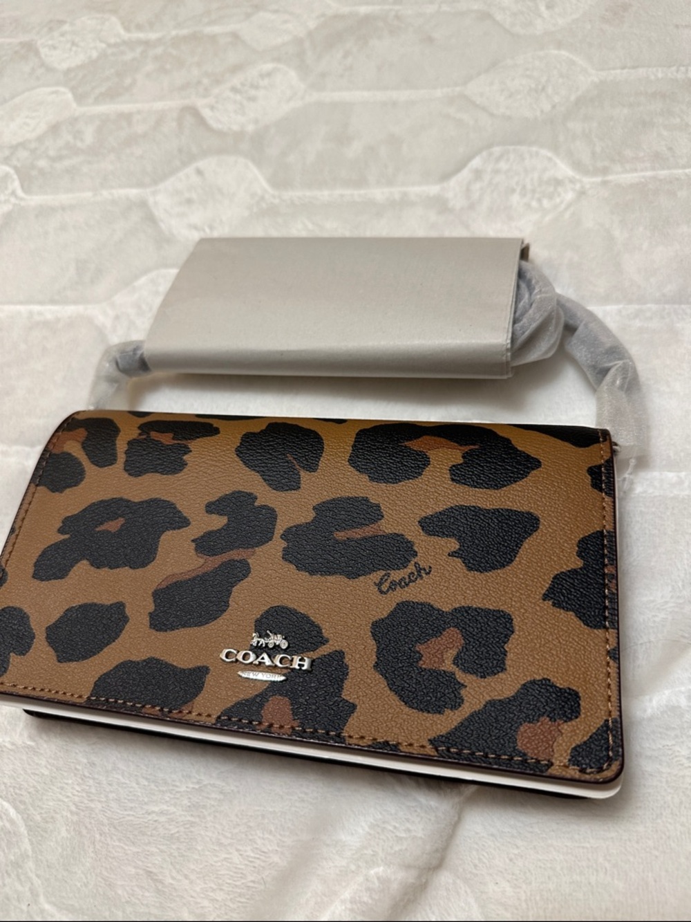 Coach Brown and Black Leopard Crossbody Wallet